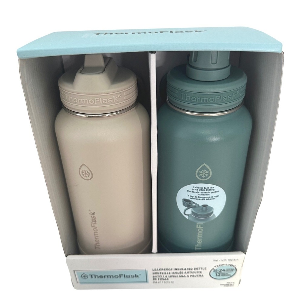 ThermoFlask Sand Teal Insulated Stainless Steel Water Bottle 2pk 32oz